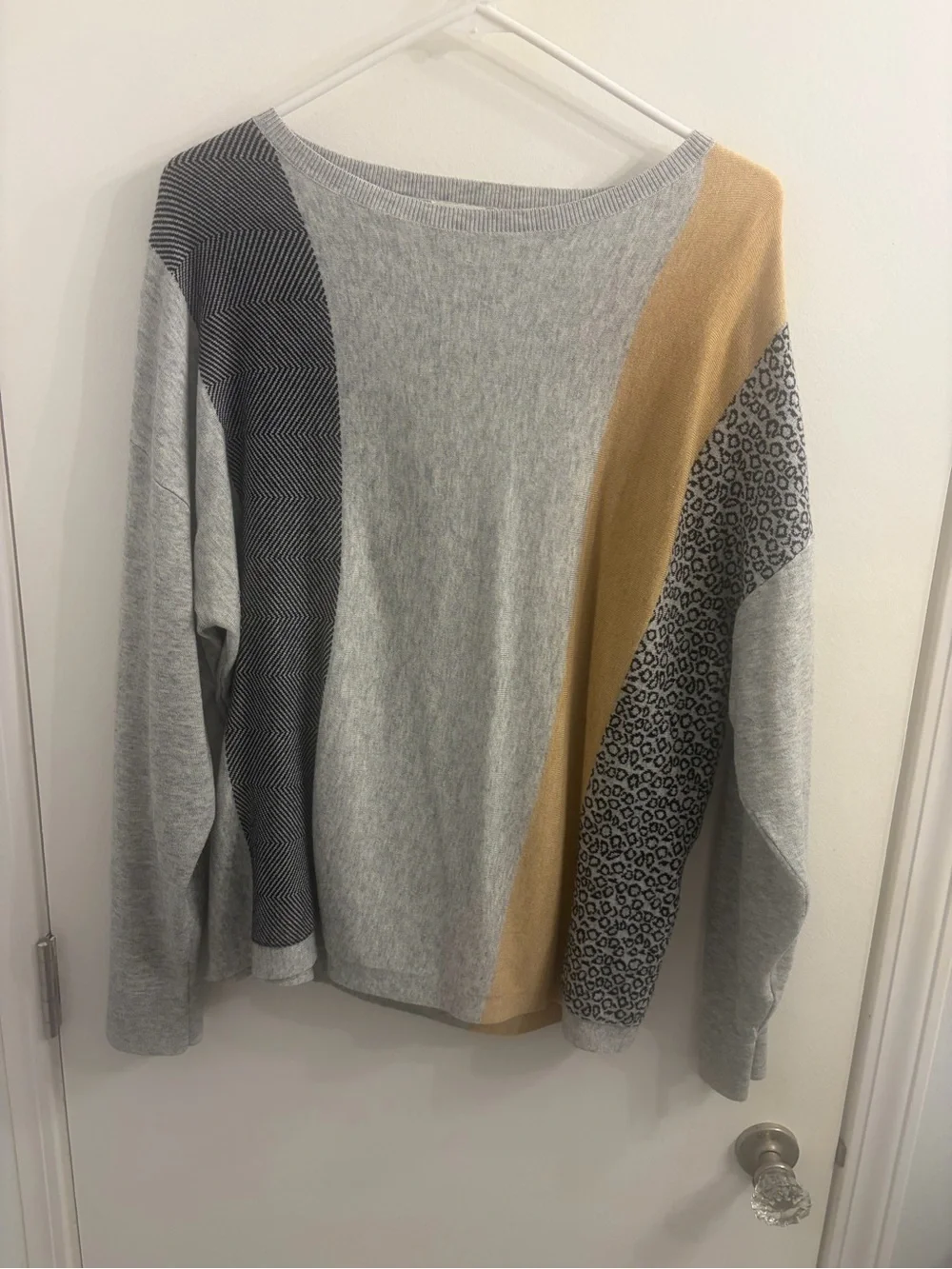 Light Gray Colorblock Zyia Active  Sweater with Mustard Panel